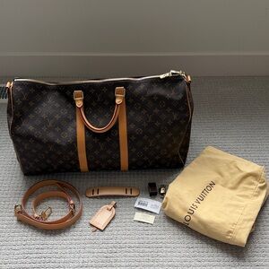 Authentic Louis Vuitton Monogram Keepall Bandouliere 55